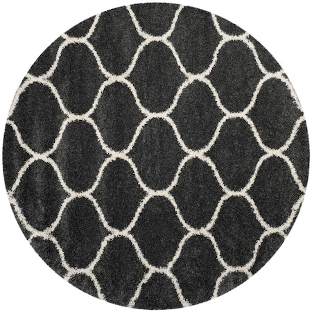 Flowers First 7 x 7 ft. Round Hudson Shag Power Loomed Round Rug; Dark Grey & Ivory FL1874474